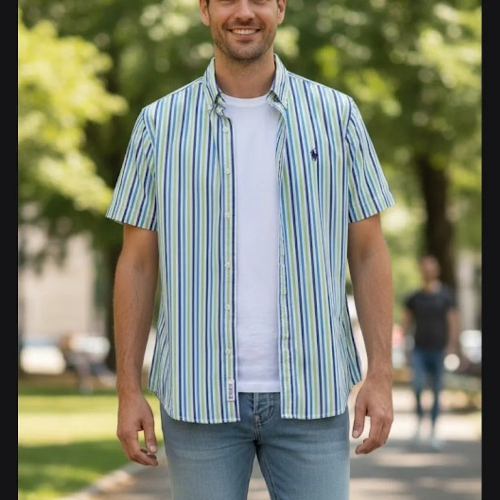 Polo by Ralph Lauren Blue and Green Casual Button Down Shirt